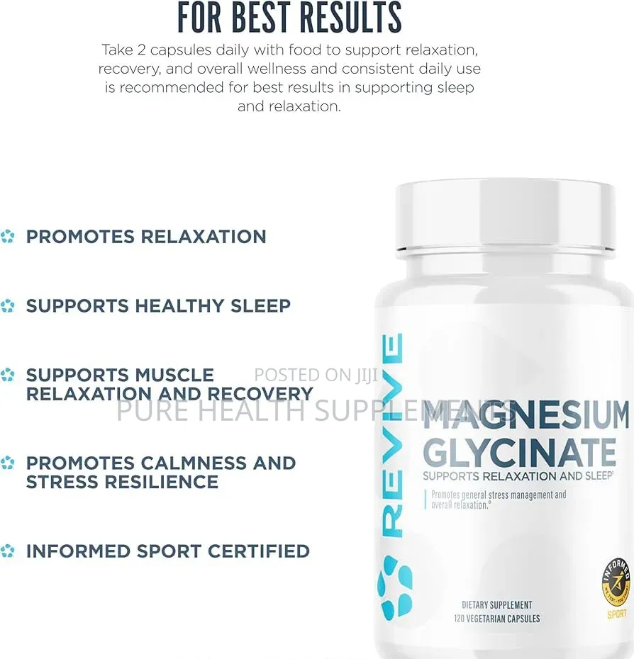 Revive, Magnesium Glycinate 200mg, (100mg Per Capsule) 120 Veg Caps
