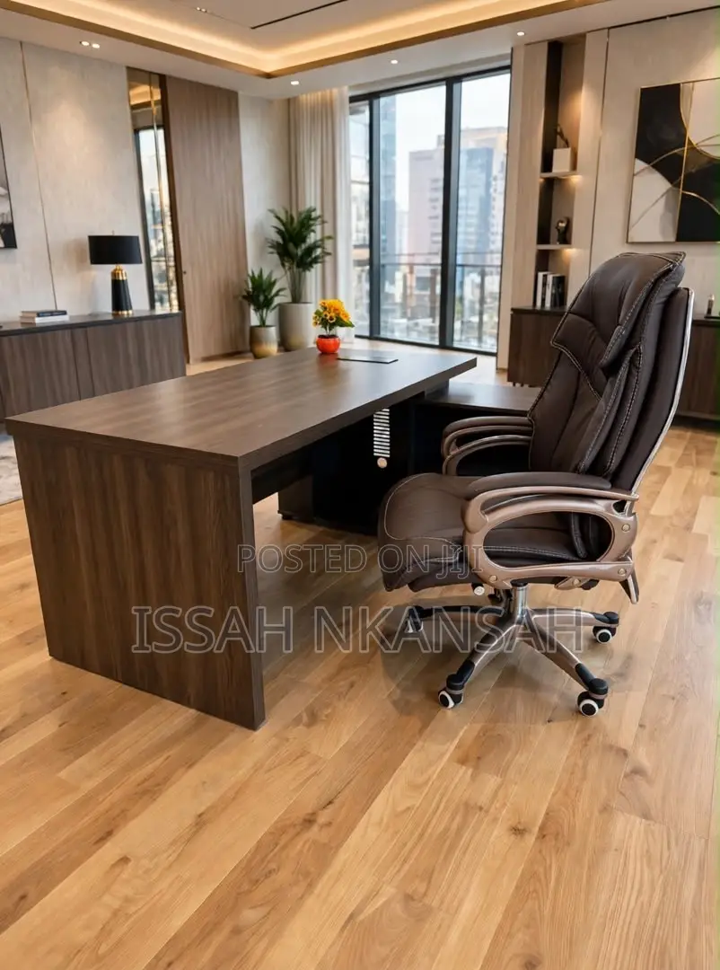 Dark Walnut L :Desk + Dark Brown Chair