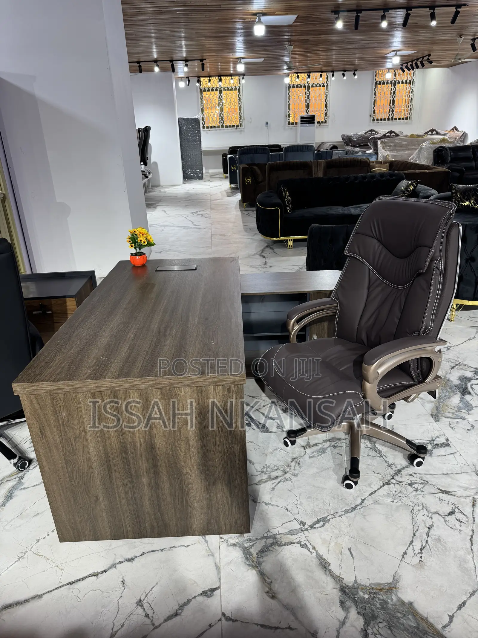 Dark Walnut L :Desk + Dark Brown Chair