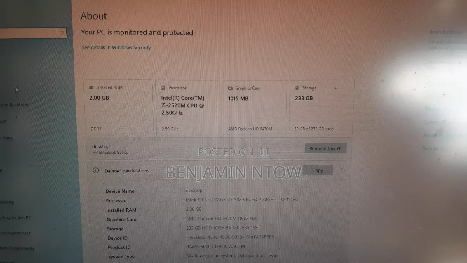 Laptop HP EliteBook 8460P 2GB Intel Core i5 HDD 256GB