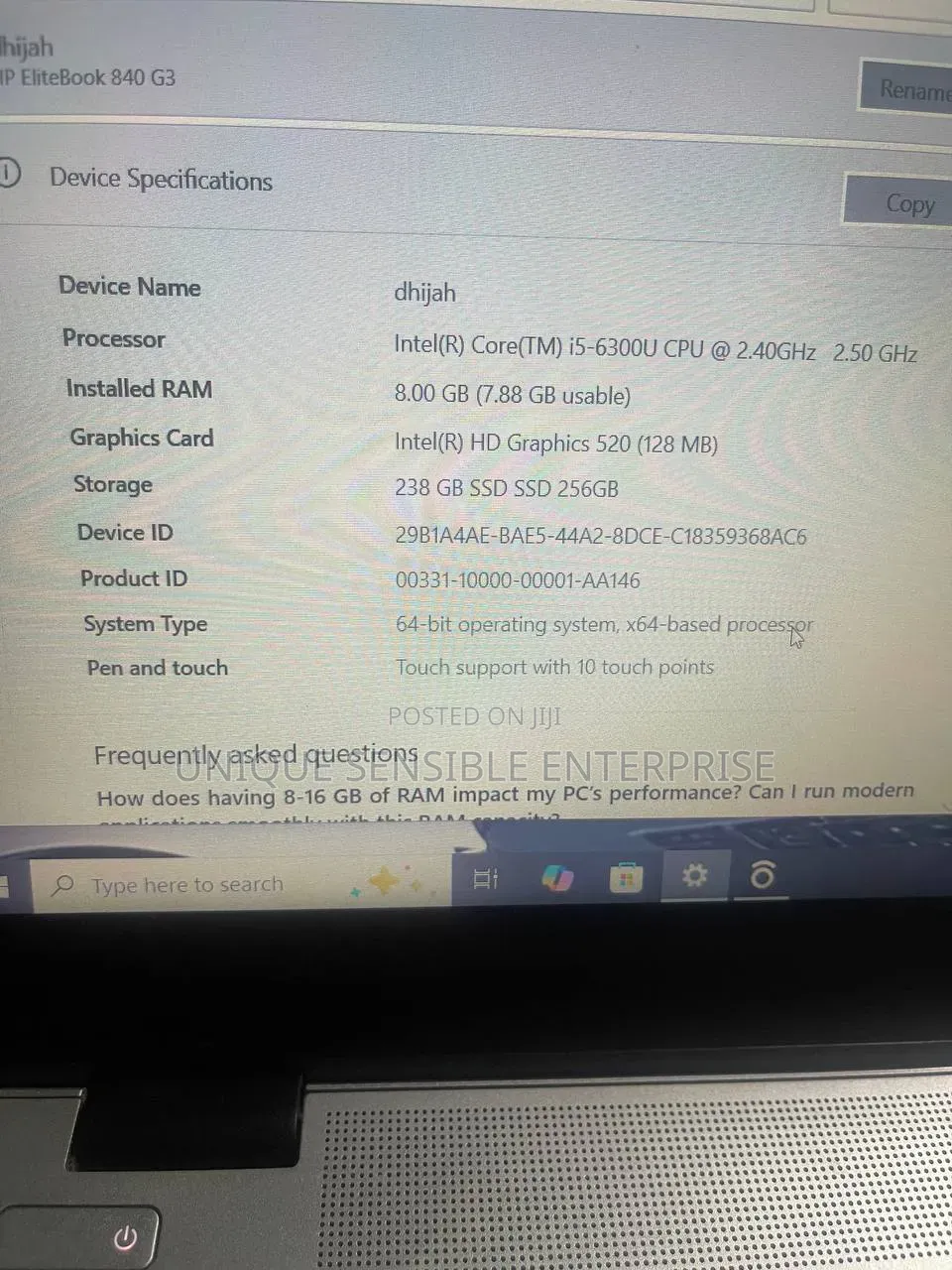 Laptop HP EliteBook 840 G3 8GB Intel Core i5 SSD 256GB