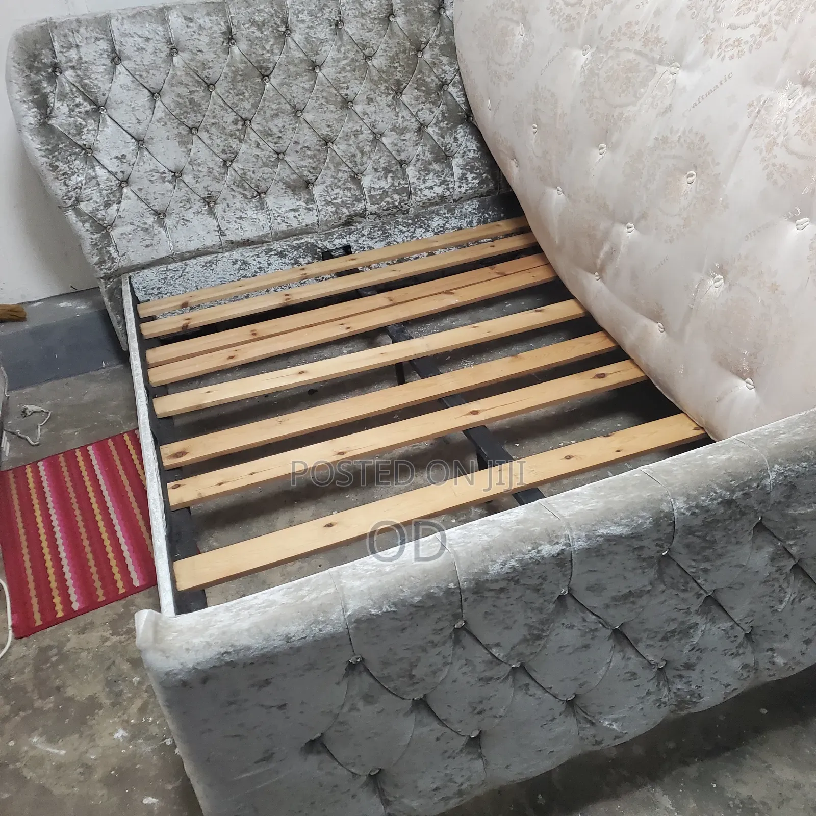 Grey Crushed Velvet Wingback Bed Frame