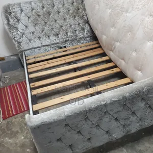 Grey Crushed Velvet Wingback Bed Frame