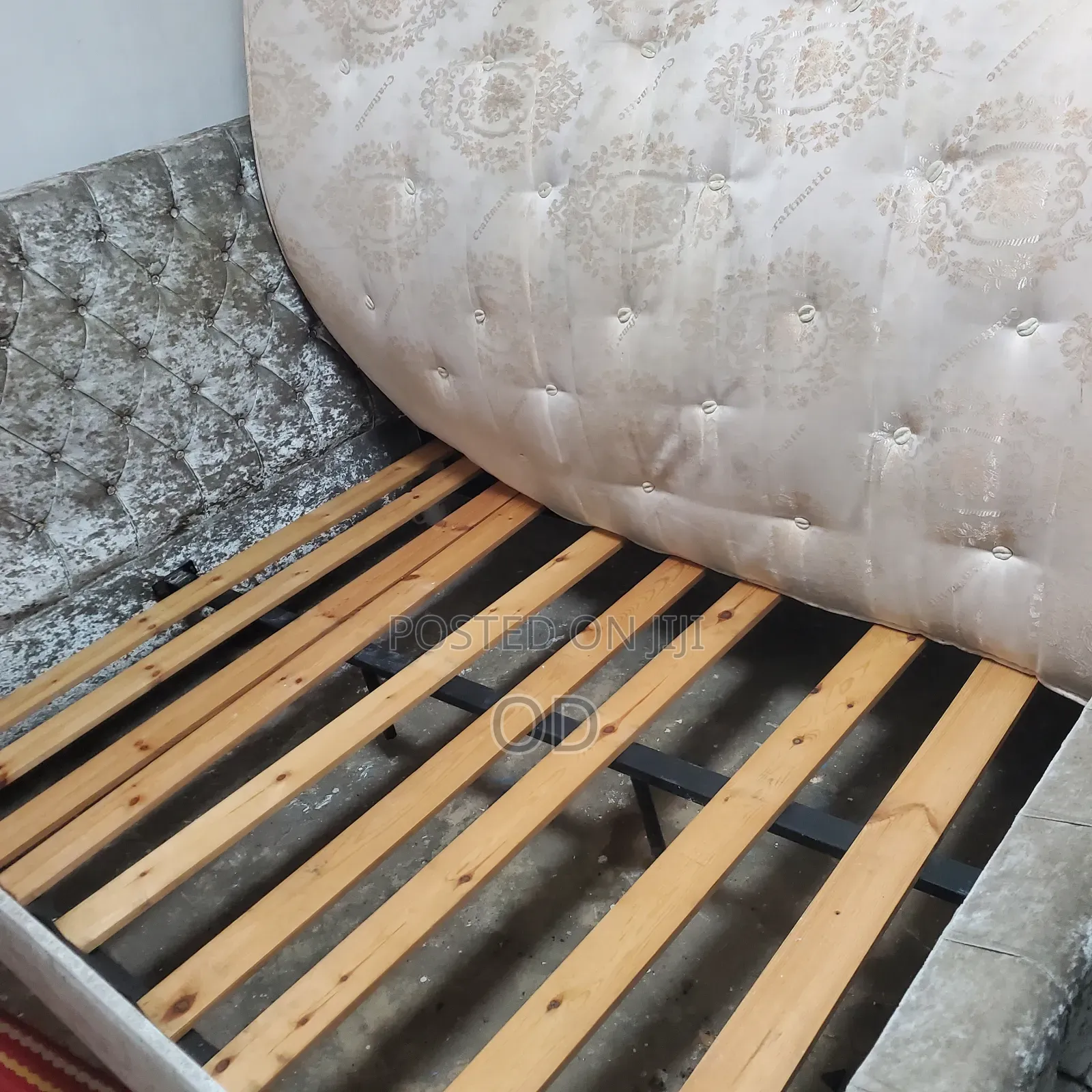 Grey Crushed Velvet Wingback Bed Frame