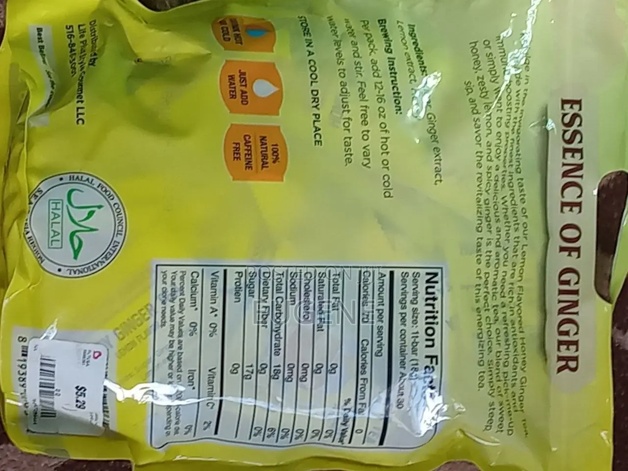 Essence of Ginger Instant Honey Ginger Tea Lemon Flavor Caffeine-Free