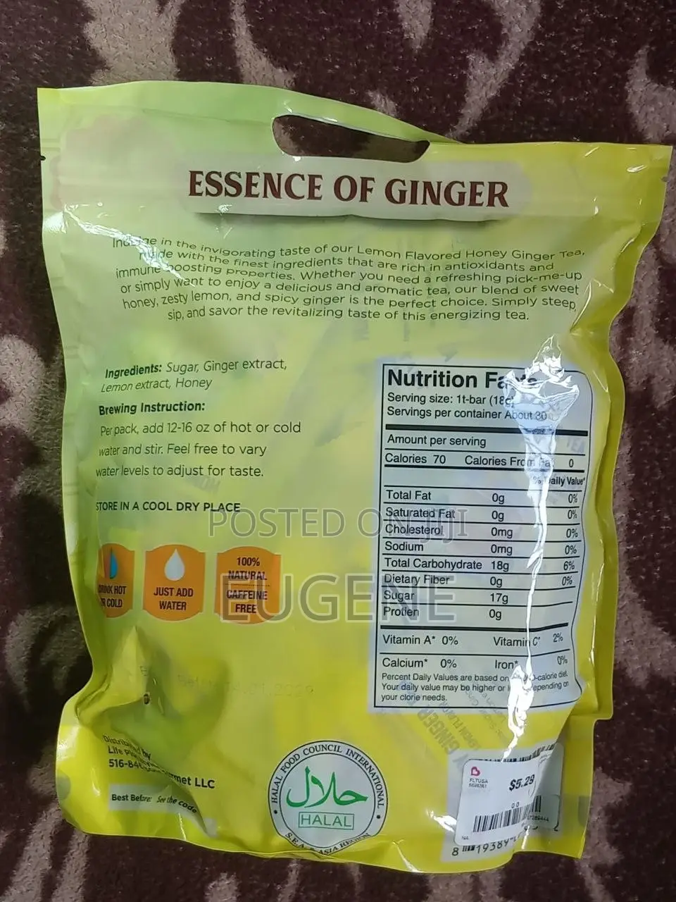 Essence of Ginger Instant Honey Ginger Tea Lemon Flavor Caffeine-Free