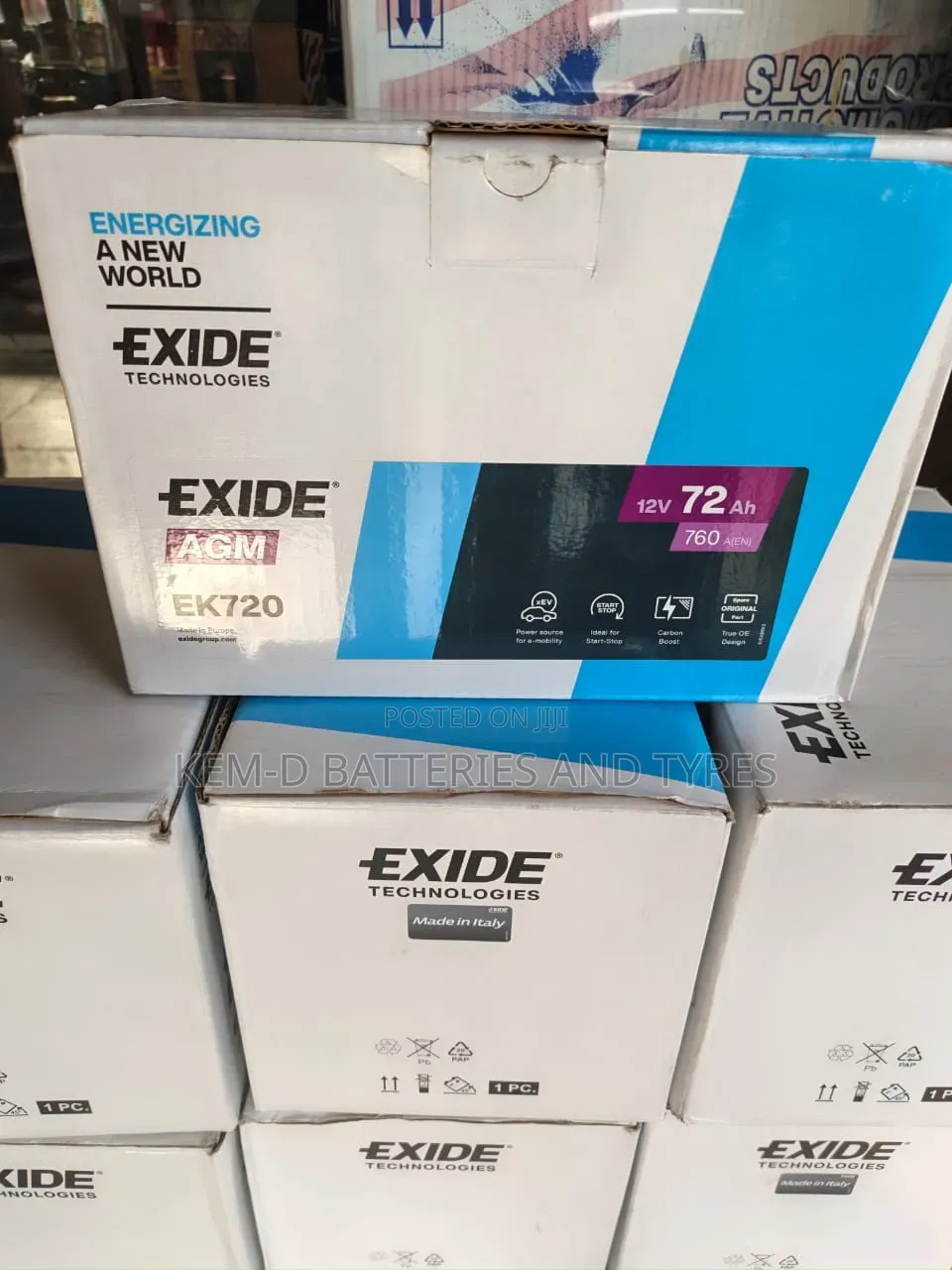 AGM 15 Plates Exide Battery 72Ah EK720 + Free Delivery + 1yr Warranty
