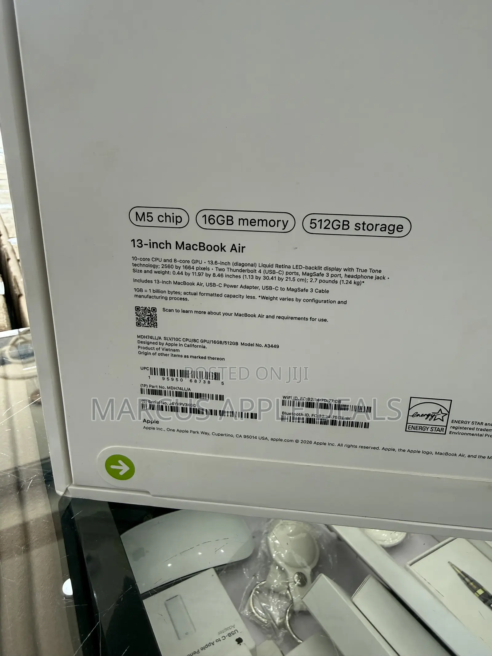 New Laptop Apple MacBook Air 2026 M5 16GB Apple M5 SSD 512GB