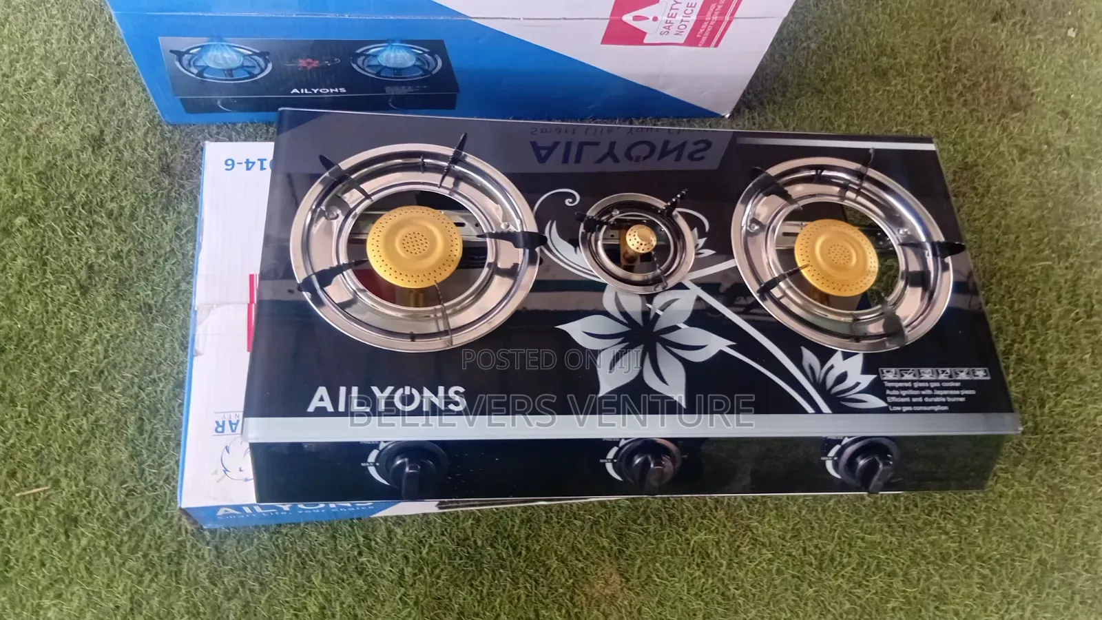 Ailyons 3 Burner Gas Cooker – Strong Flame, Easy Cooking