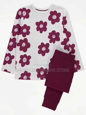 Girls Burgundy Floral Long Sleeve Pyjamas