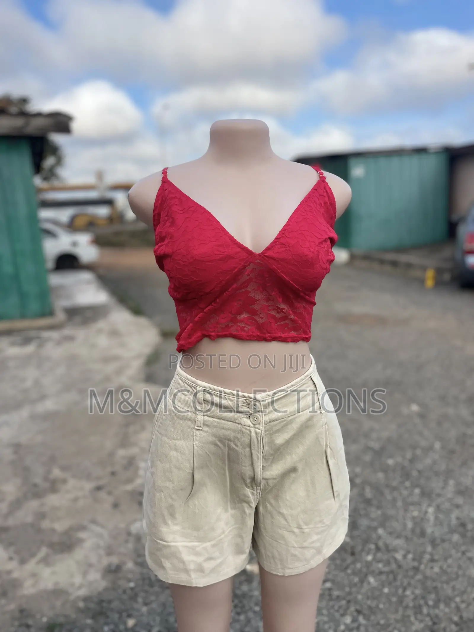 Women's Lace Crop Top Red