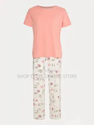 Ladies Coral Dinner Short Sleeve Pyjamas