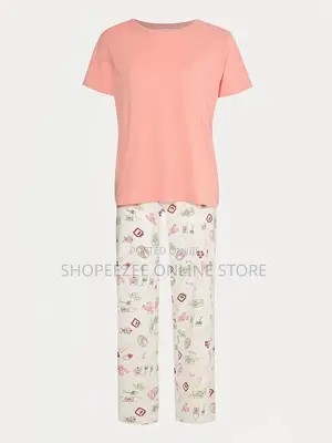 Ladies Coral Dinner Short Sleeve Pyjamas