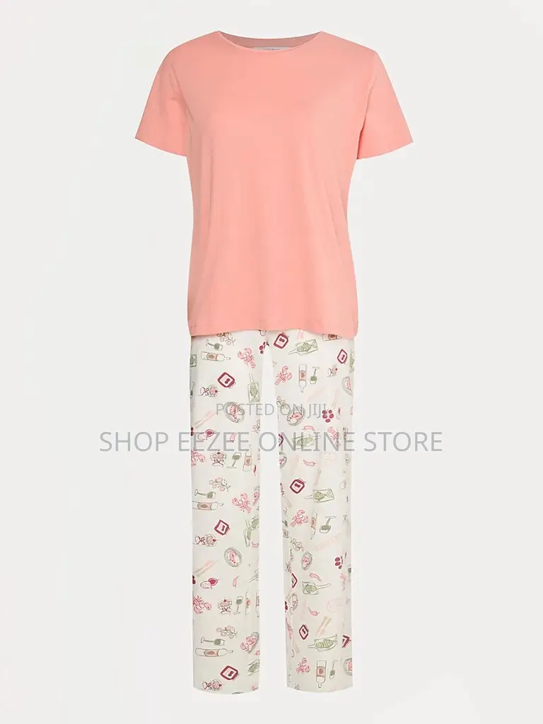 Ladies Coral Dinner Short Sleeve Pyjamas
