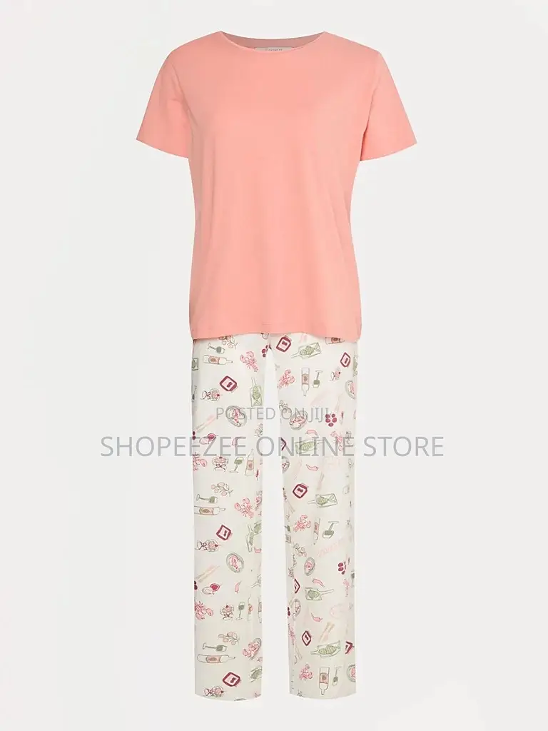 Ladies Coral Dinner Short Sleeve Pyjamas