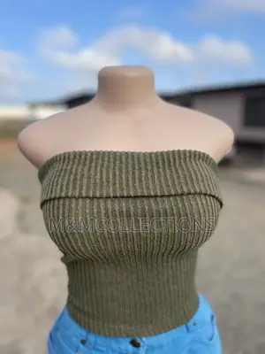 Ribbed Strapless Top Olive Green