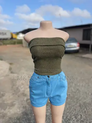 Ribbed Strapless Top Olive Green