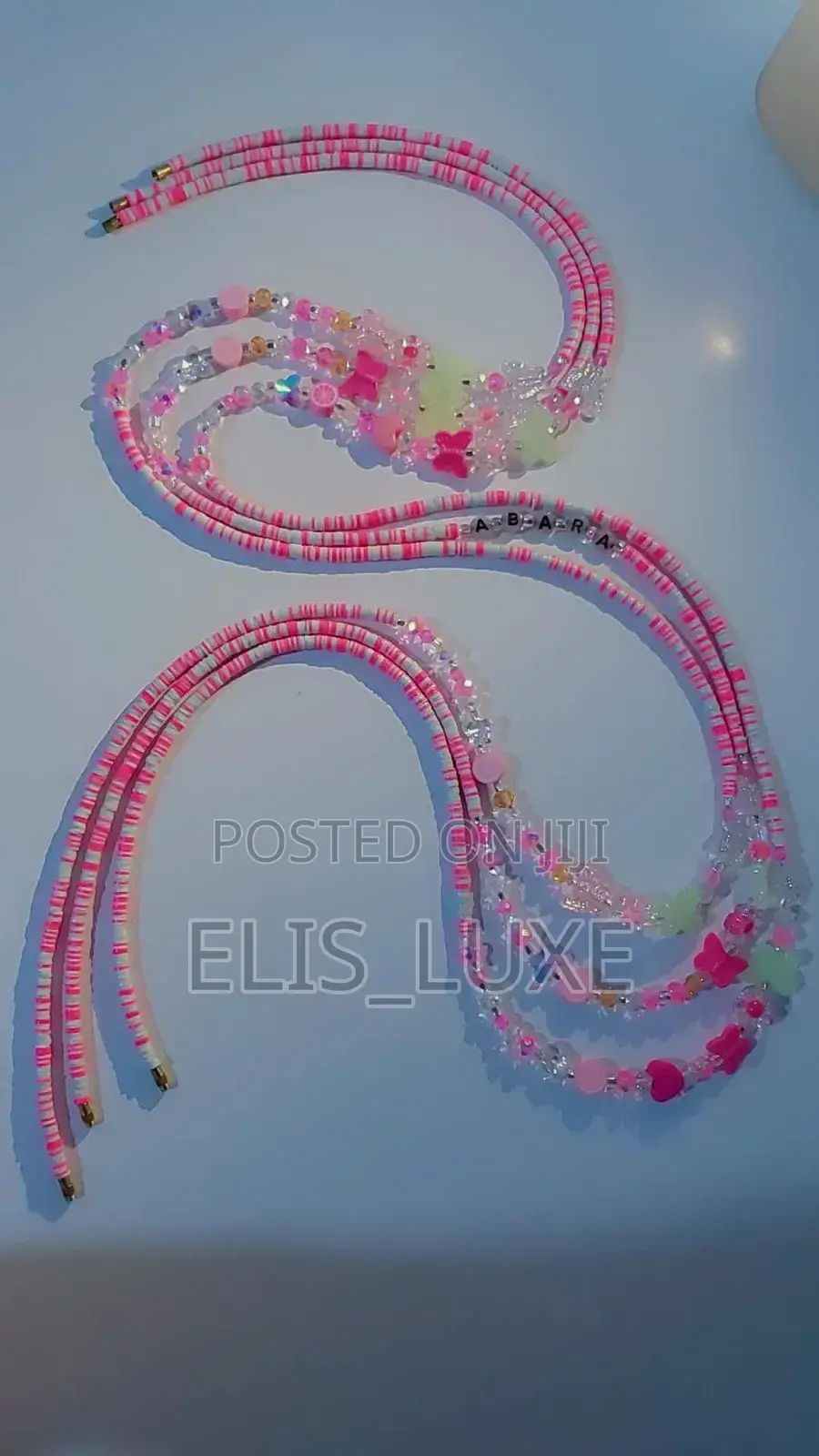 Crystal Waist Beads With Glow in the Dark Butterflies and Alphabets