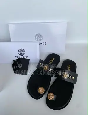 Versace Inspired Black Leather Slippers