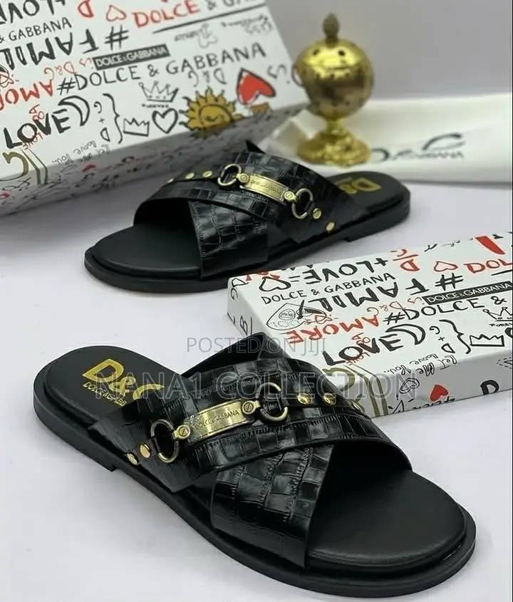 D G Men’s Crocodile - Embossed Cross-Strap Sandals