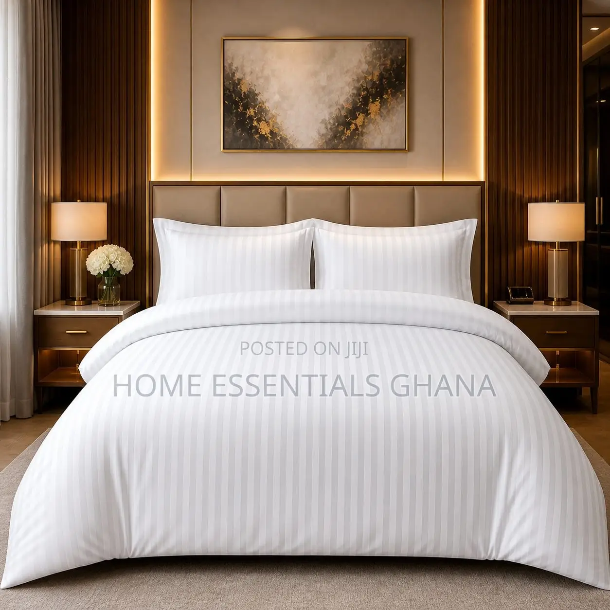 100% Cotton Hotel Bedding Set White Stripe Duvet Cover King Size