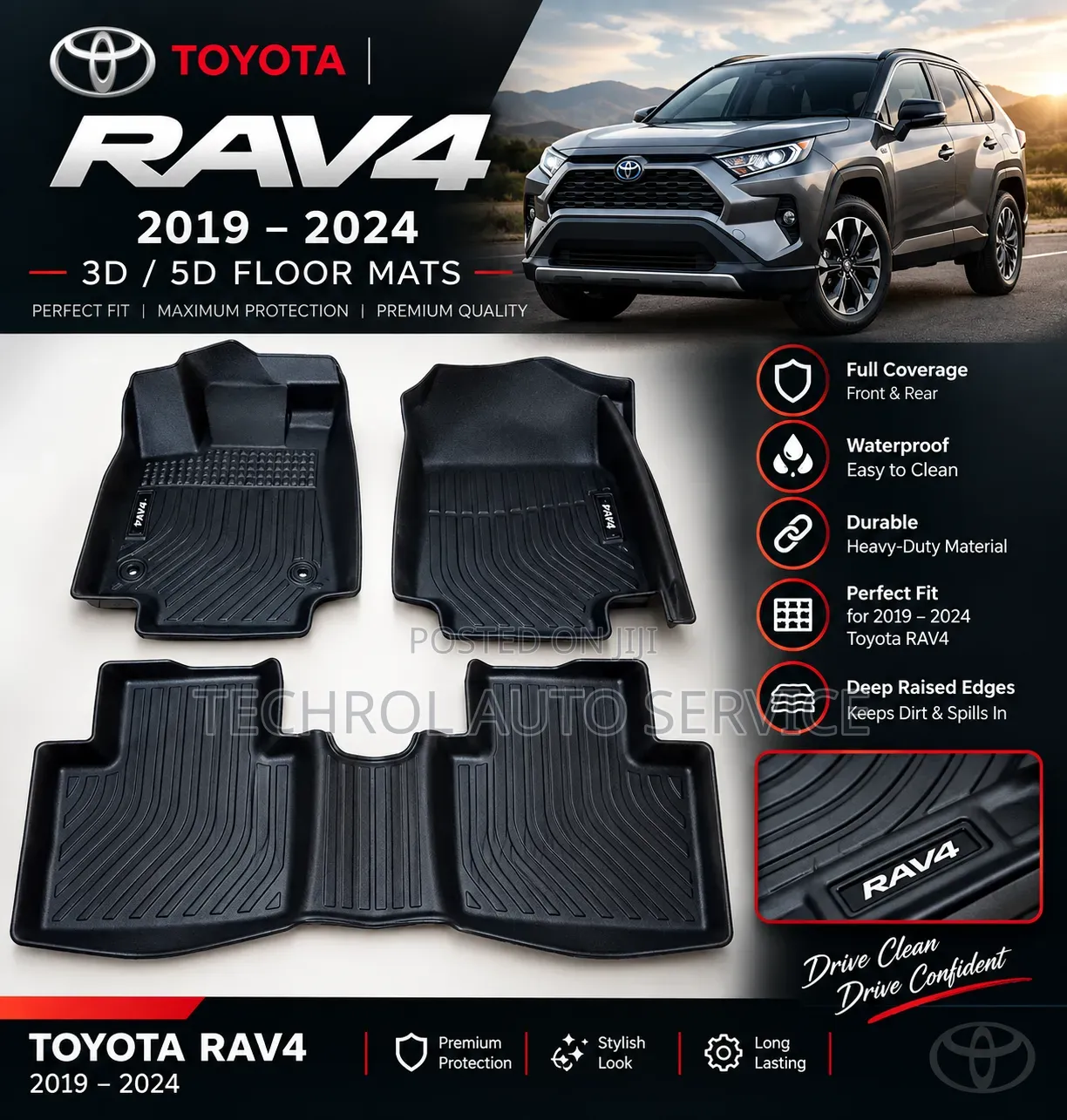 Toyota Rav 4 2019 to 2024 Floor Mats 3d,5d Custom Molded