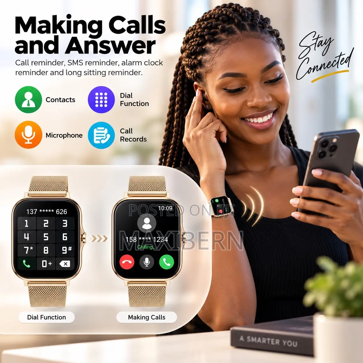 Besundy Smart Watch Bluetooth Calling Sports Watch – Gold