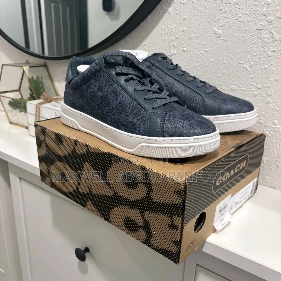 COACH Men's Sneaker Blue Signature C High Line Leather Trim Size 8.5