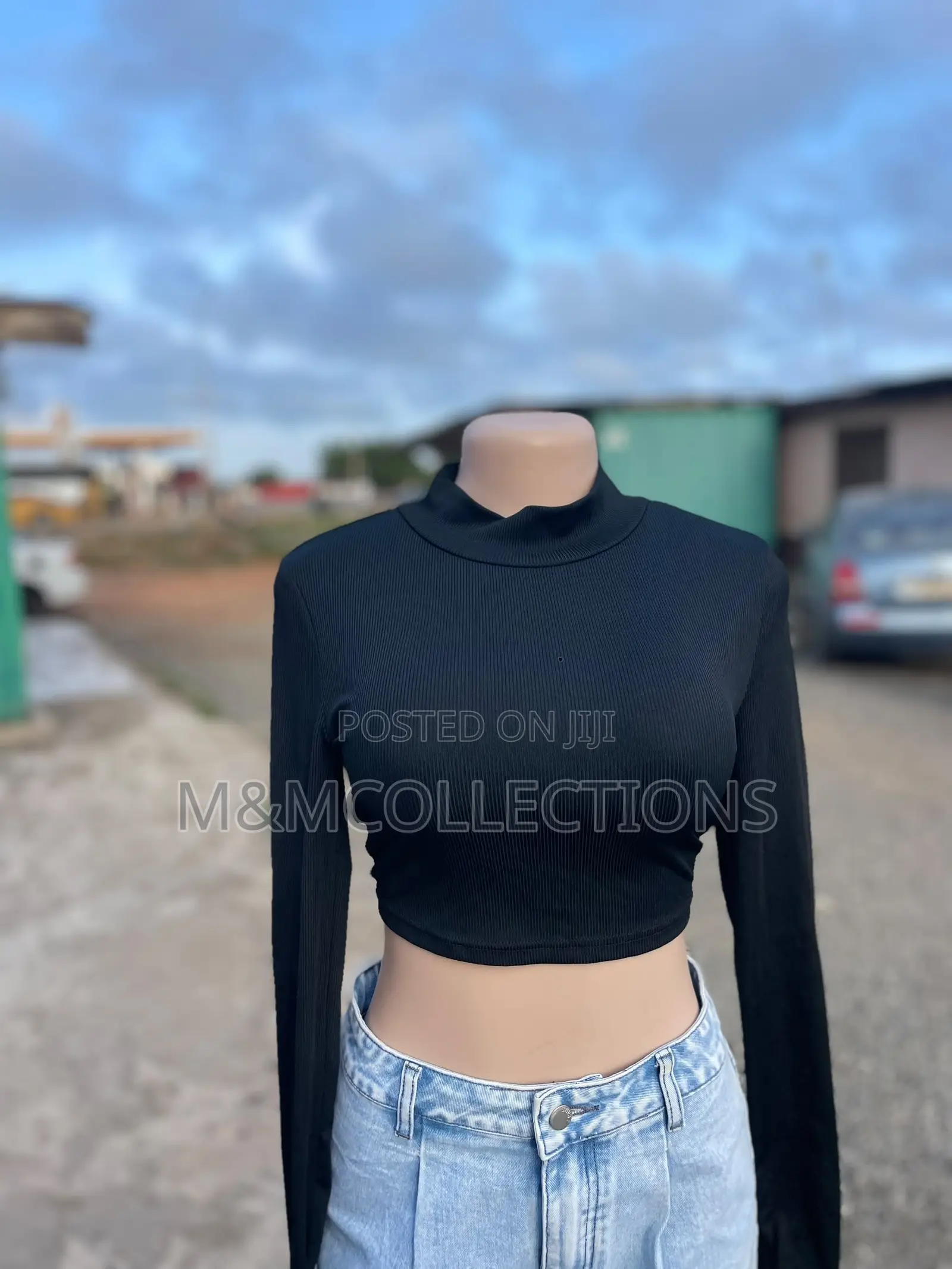 Black Long Sleeve Crop Top