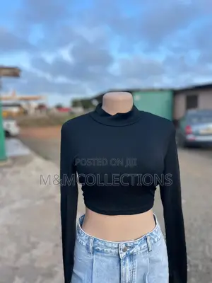 Black Long Sleeve Crop Top