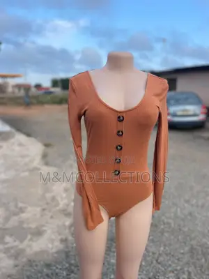 Women's Ribbed Button-Front Bodysuit Long Sleeve