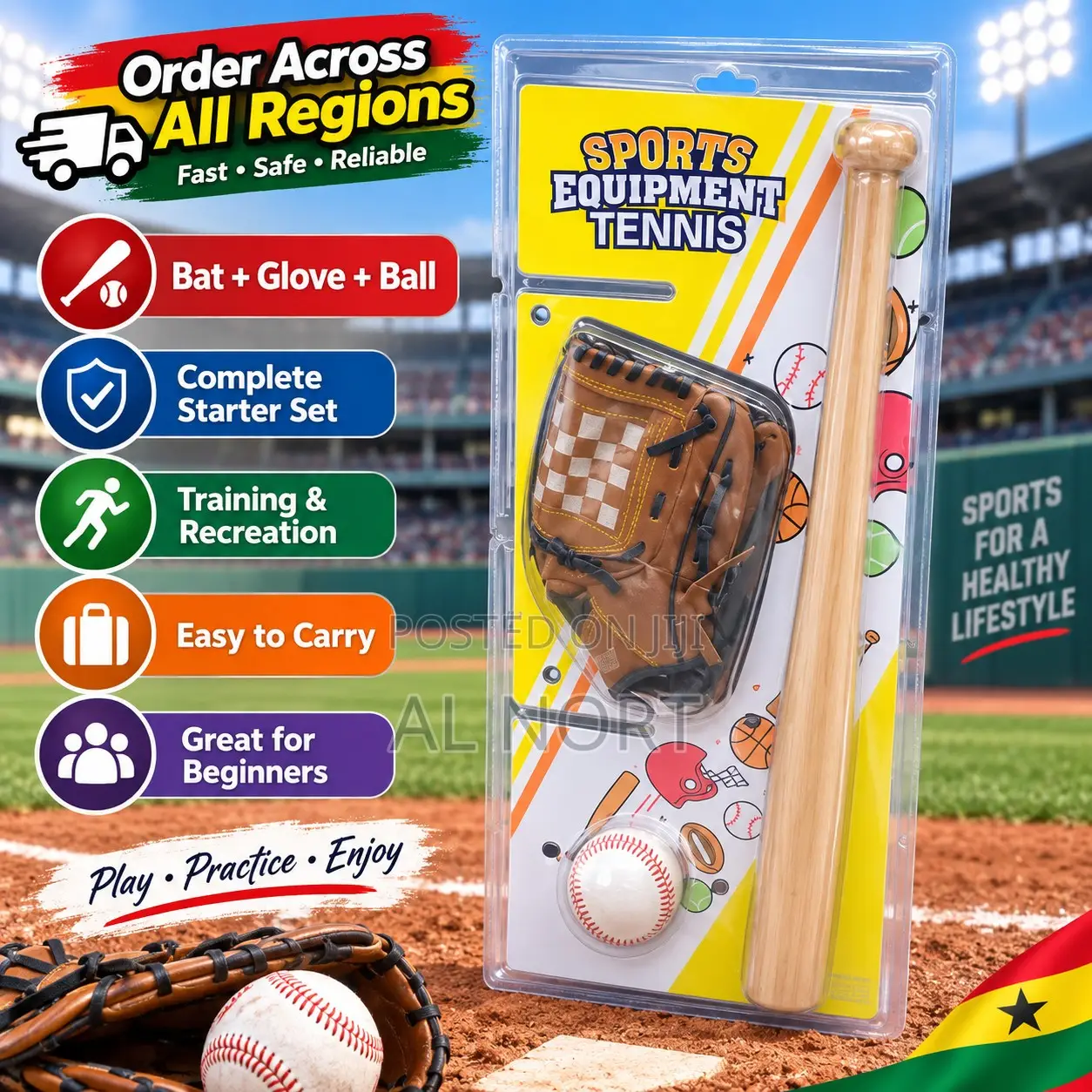 Baseball Set With Bat, Glove and Ball