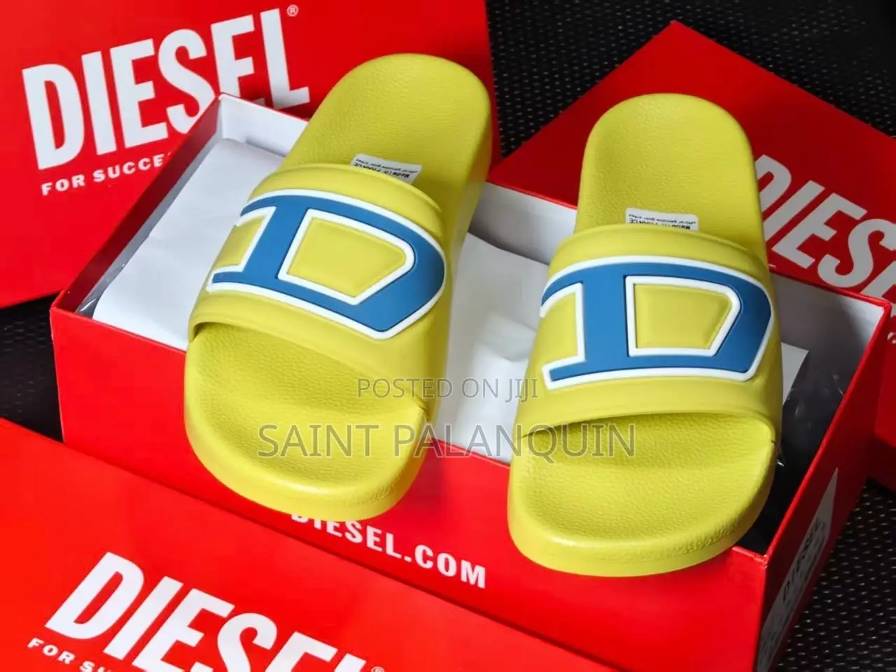 The Vibrant Diesel Men's SA-Mayemi D Slide Sandals in Cyber Yellow