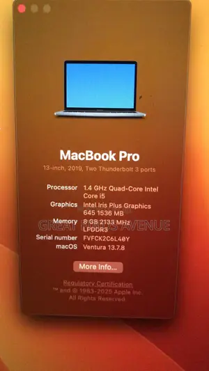 Laptop Apple MacBook Pro 2019 8GB Intel Core i5 SSD 256GB