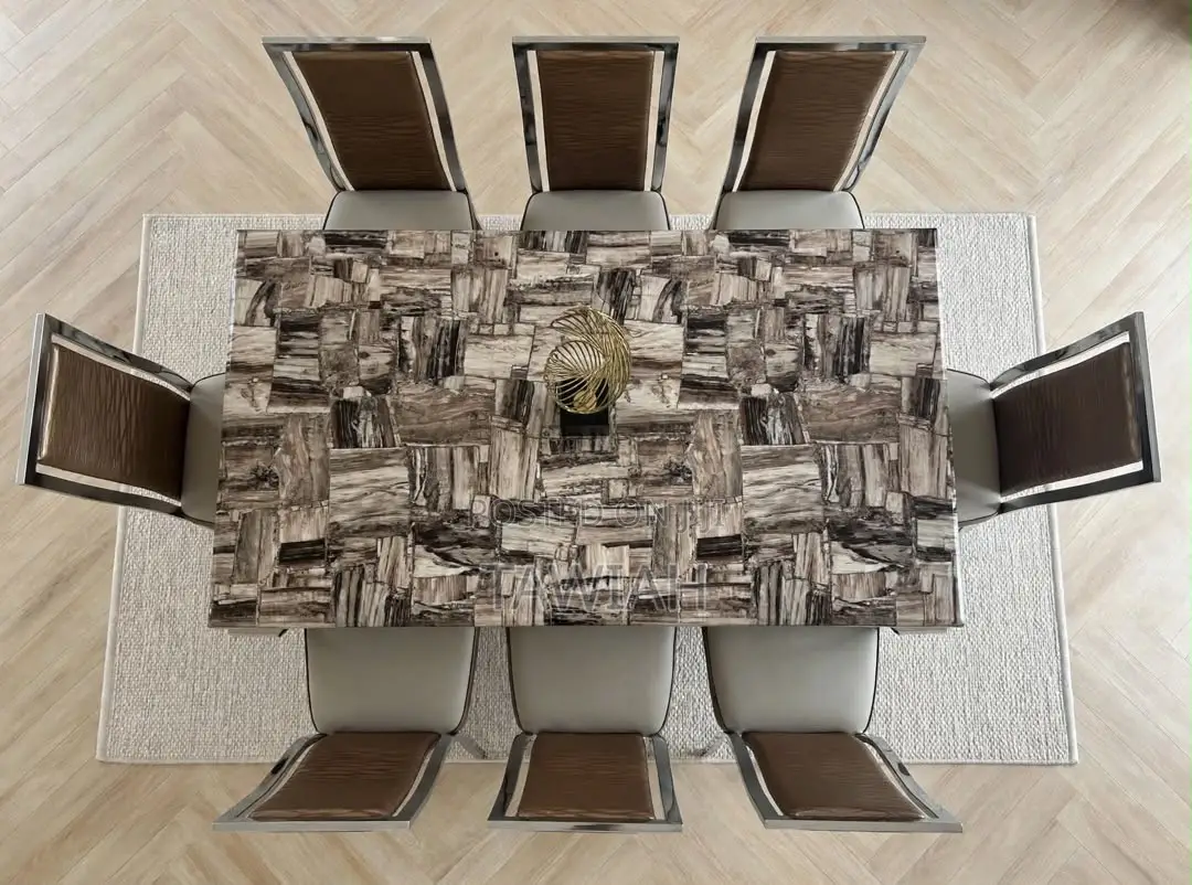 Multicolored Marble Dining Table With 6 Chairs