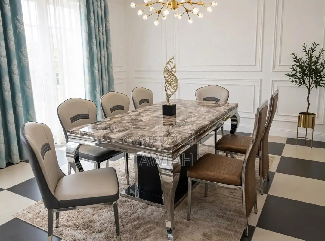 Multicolored Marble Dining Table With 6 Chairs