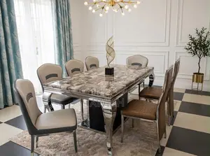 Multicolored Marble Dining Table With 6 Chairs