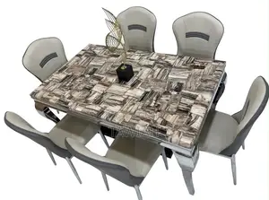 Multicolored Marble Dining Table With 6 Chairs