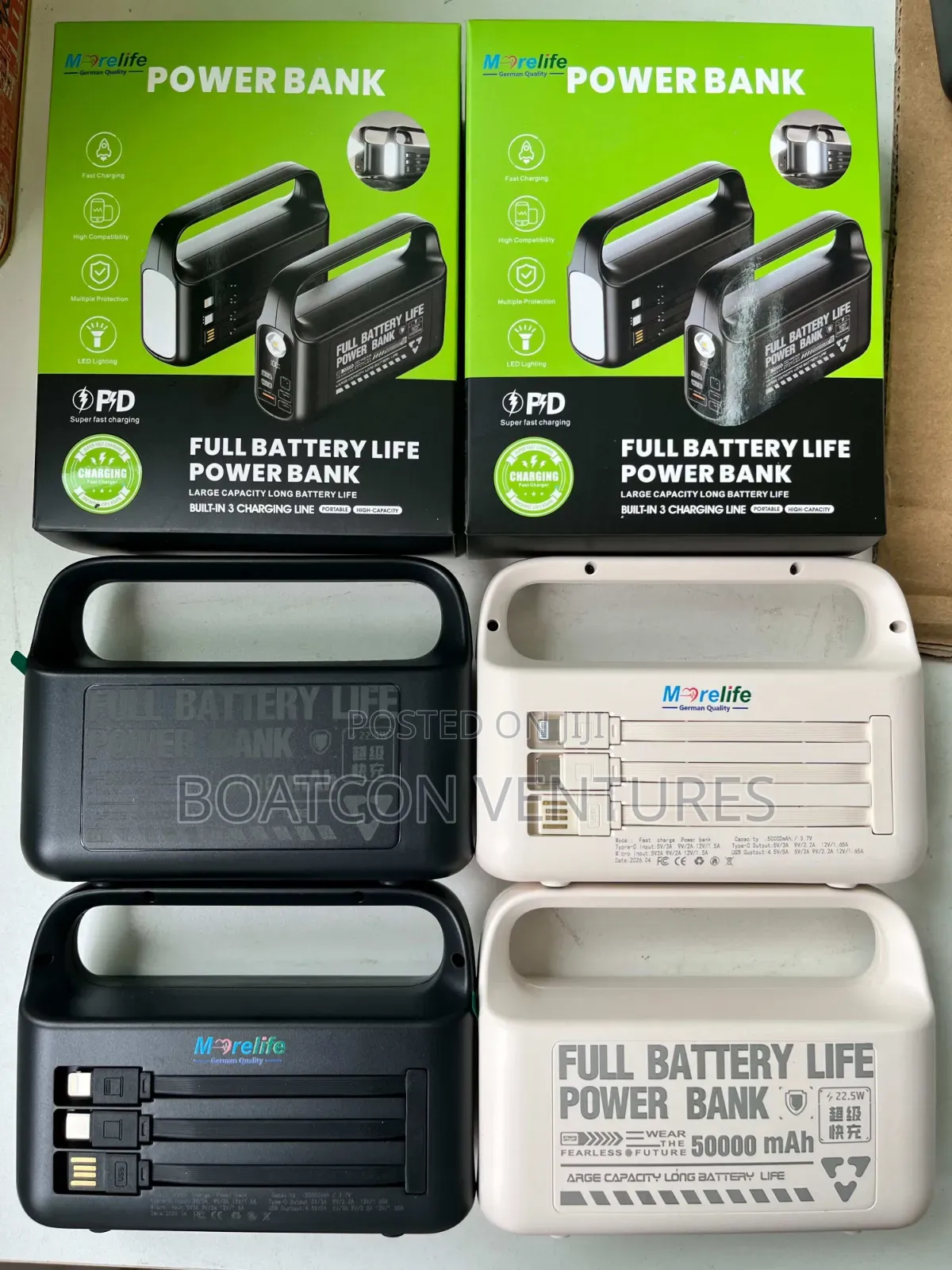 Power Bank With Big Led Flash Light , Torch Light and Phone Cables