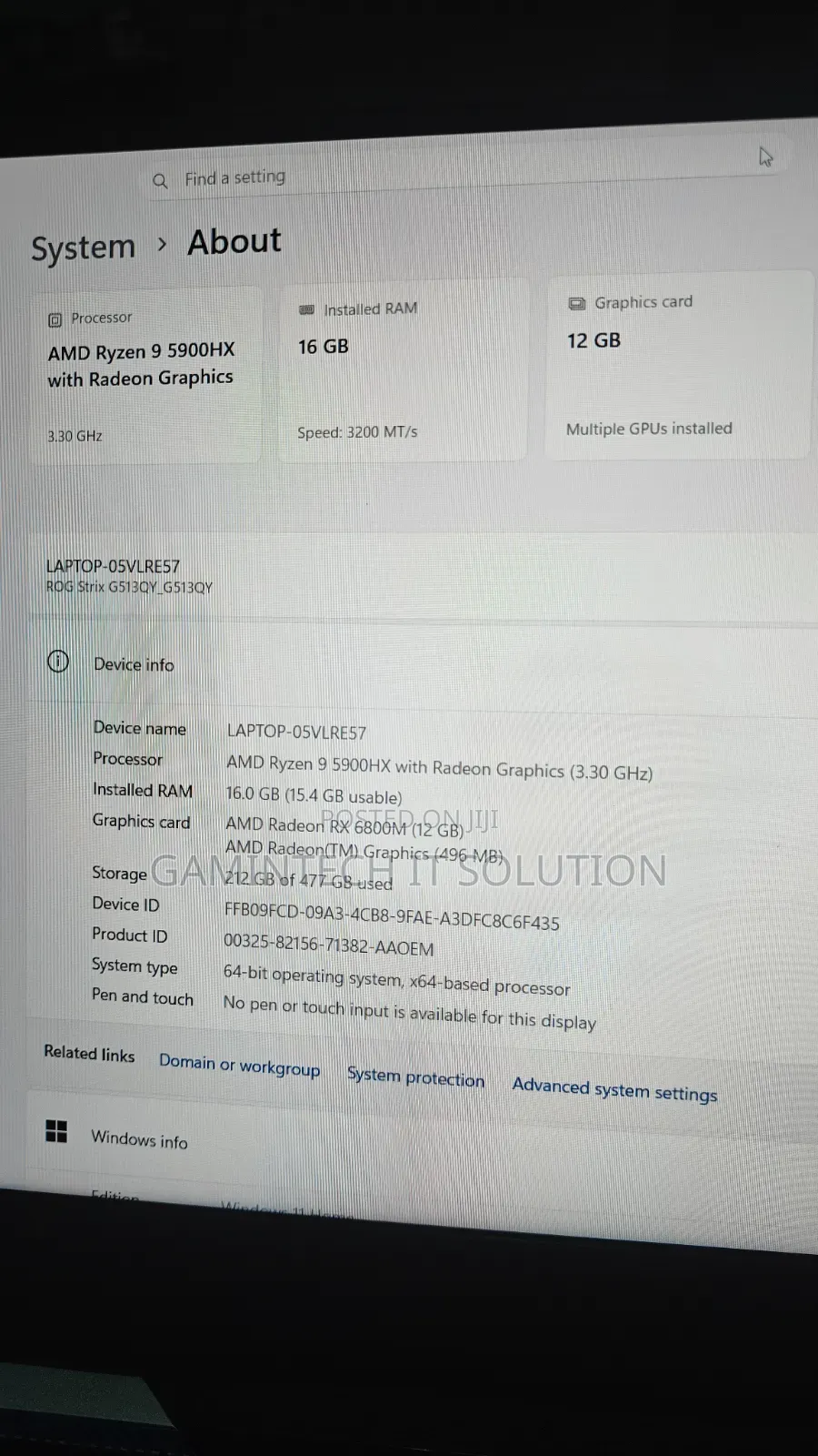 Laptop Asus ROG Strix G15 16GB AMD Ryzen 9 SSD 512GB