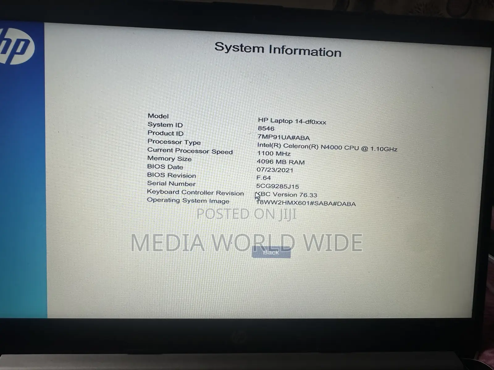 Laptop HP 14-dq1025cl 4GB Intel Celeron eMMC 72GB