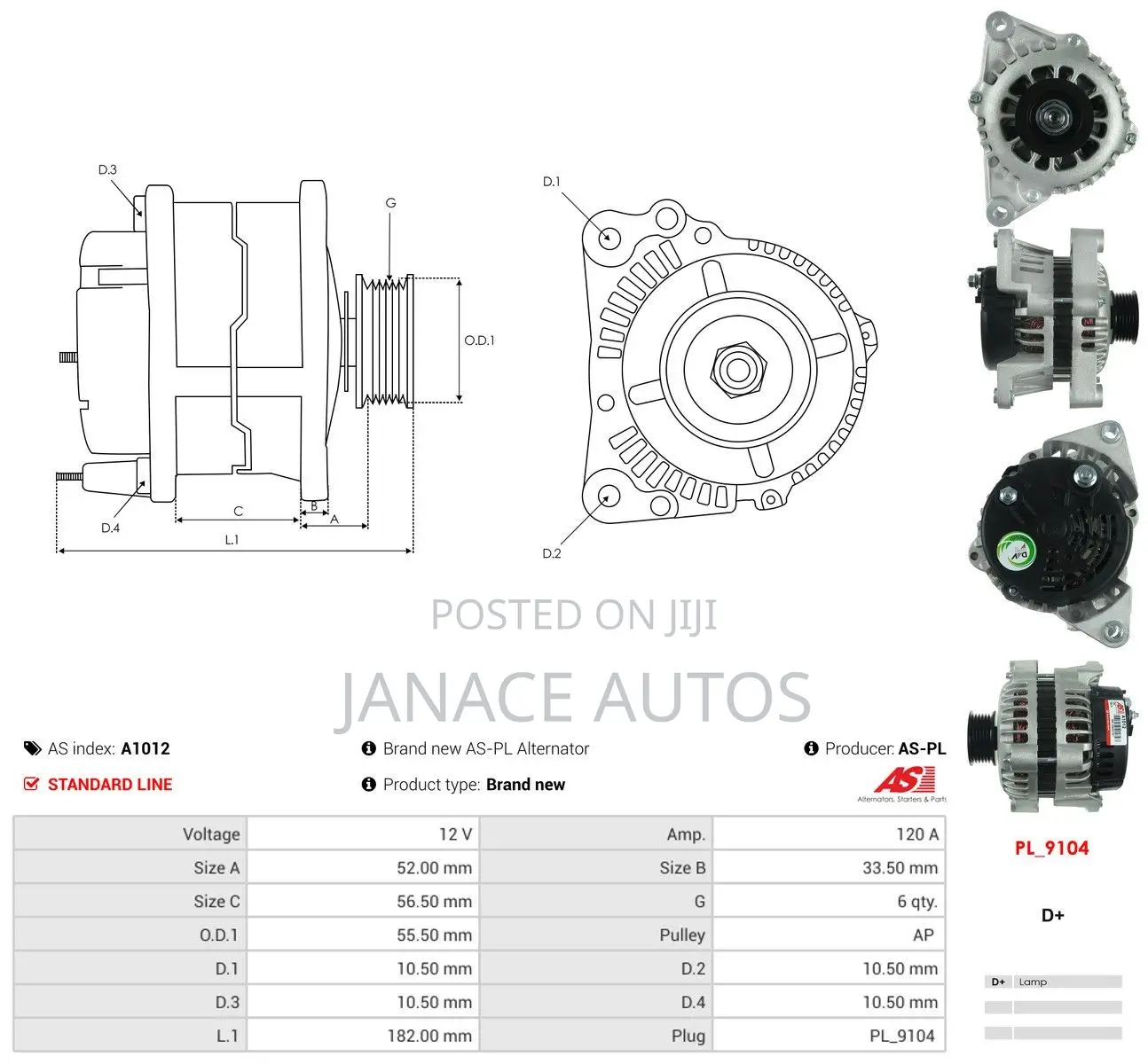 As-Pl A1012 Alternator Opel Corsa Astra Vectra Signum Saab 900 9-5 9-3