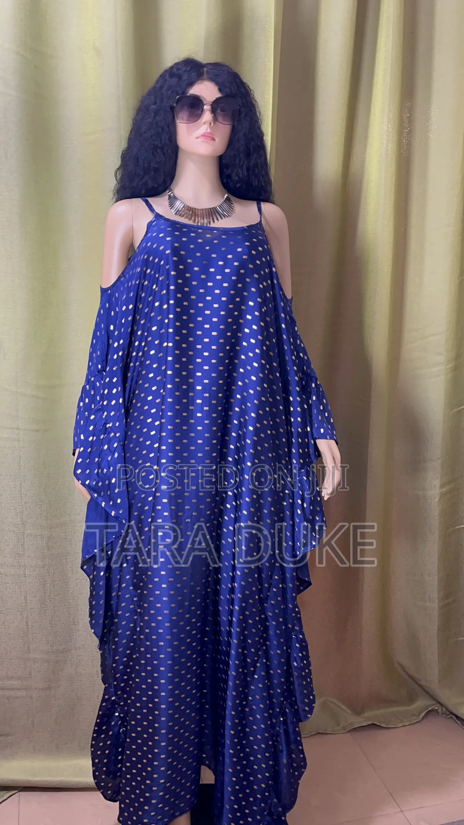 Royal Blue Gold Cold-Shoulder Kaftan