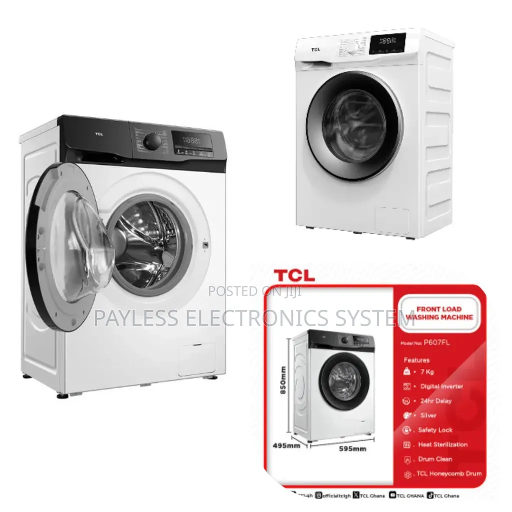 TCL 7KG Front-Load Inverter Washing Machine (P607FL) – White