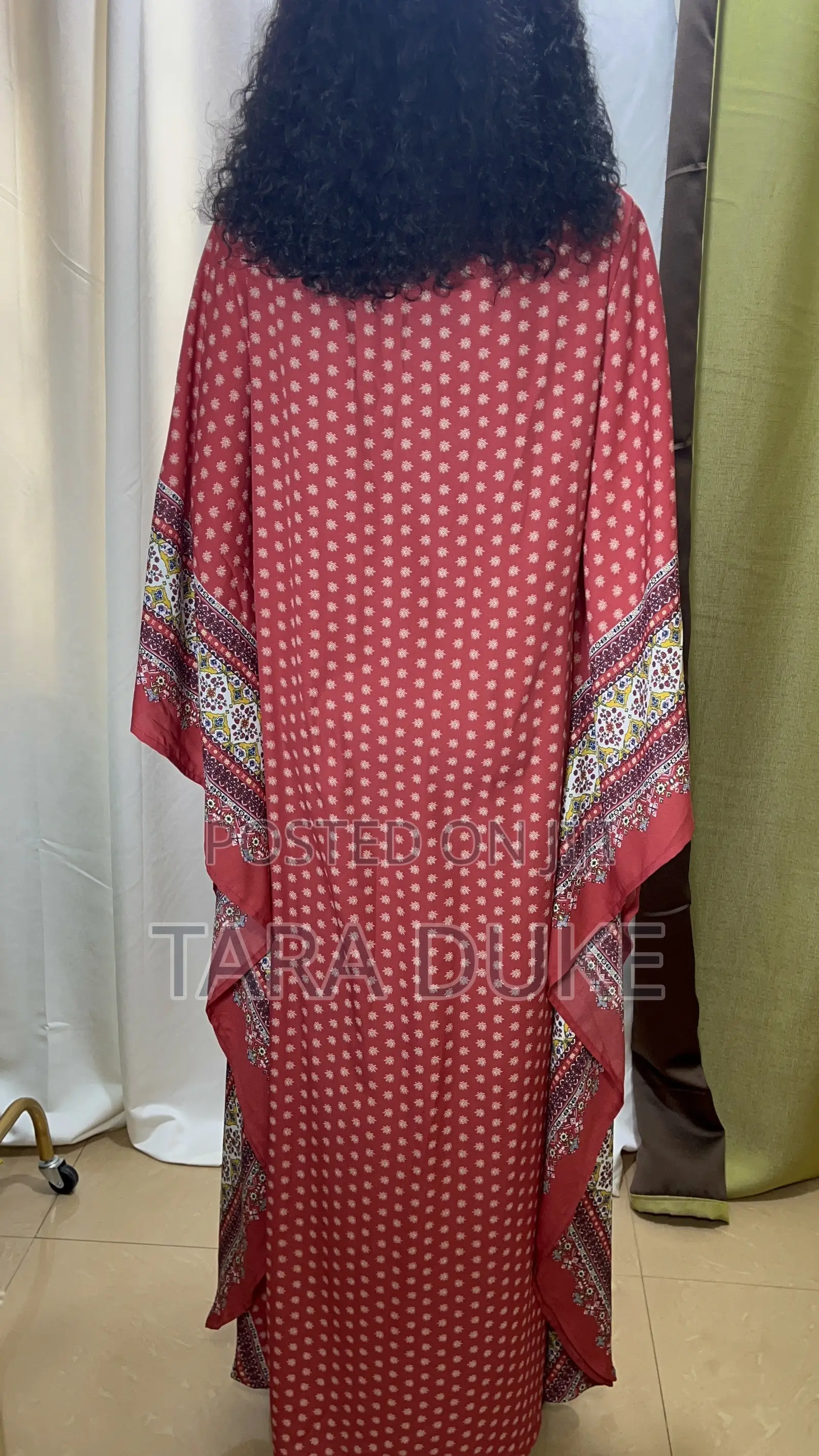 Red Polka Dot Border Print Kaftan