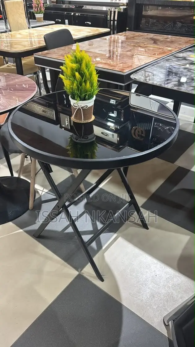 Small Round Black Glass Folding Table