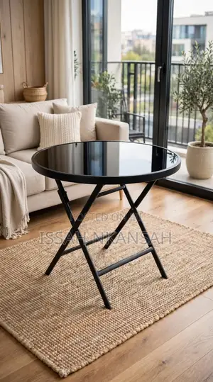 Small Round Black Glass Folding Table