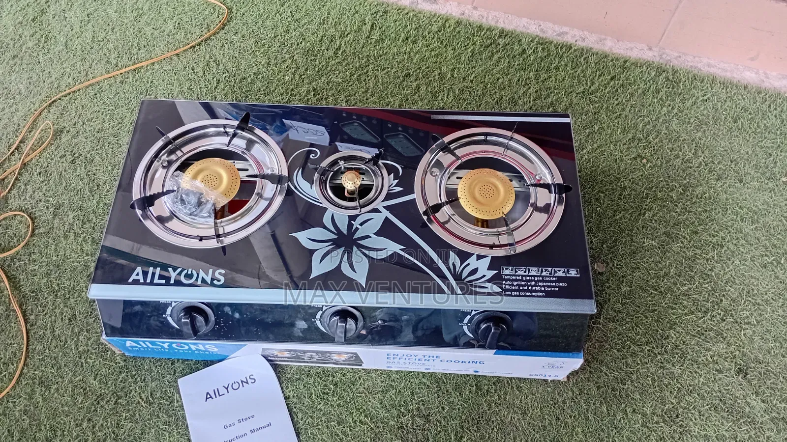 Ailyons 3in1 Glass Top Stove – Sleek Auto Ignition Design 3 Gas Stove