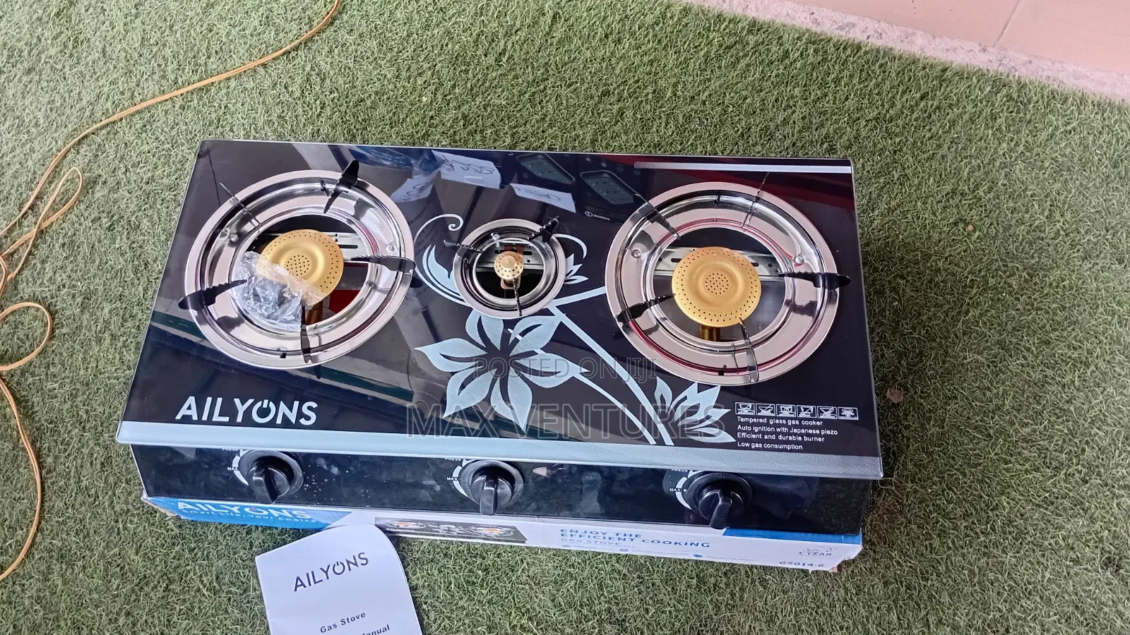 Ailyons 3in1 Table Top Stove – Elegant Glass Top Auto Ignition 3 Gas