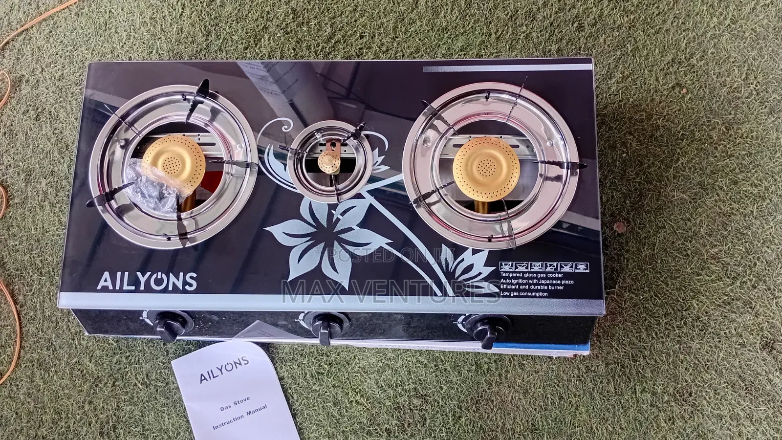 Ailyons Glass Top 3in1 Stove – Modern Style Easy Ignition 3 Gas Stov